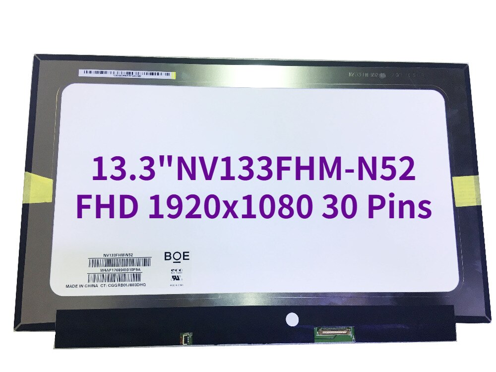 NV133FHM-N52 NV133FHM N52 IPS Matrix for Laptop 13.3& FHD 1920x1080 LCD Screen 30 Pins Glossy Panel Replacement